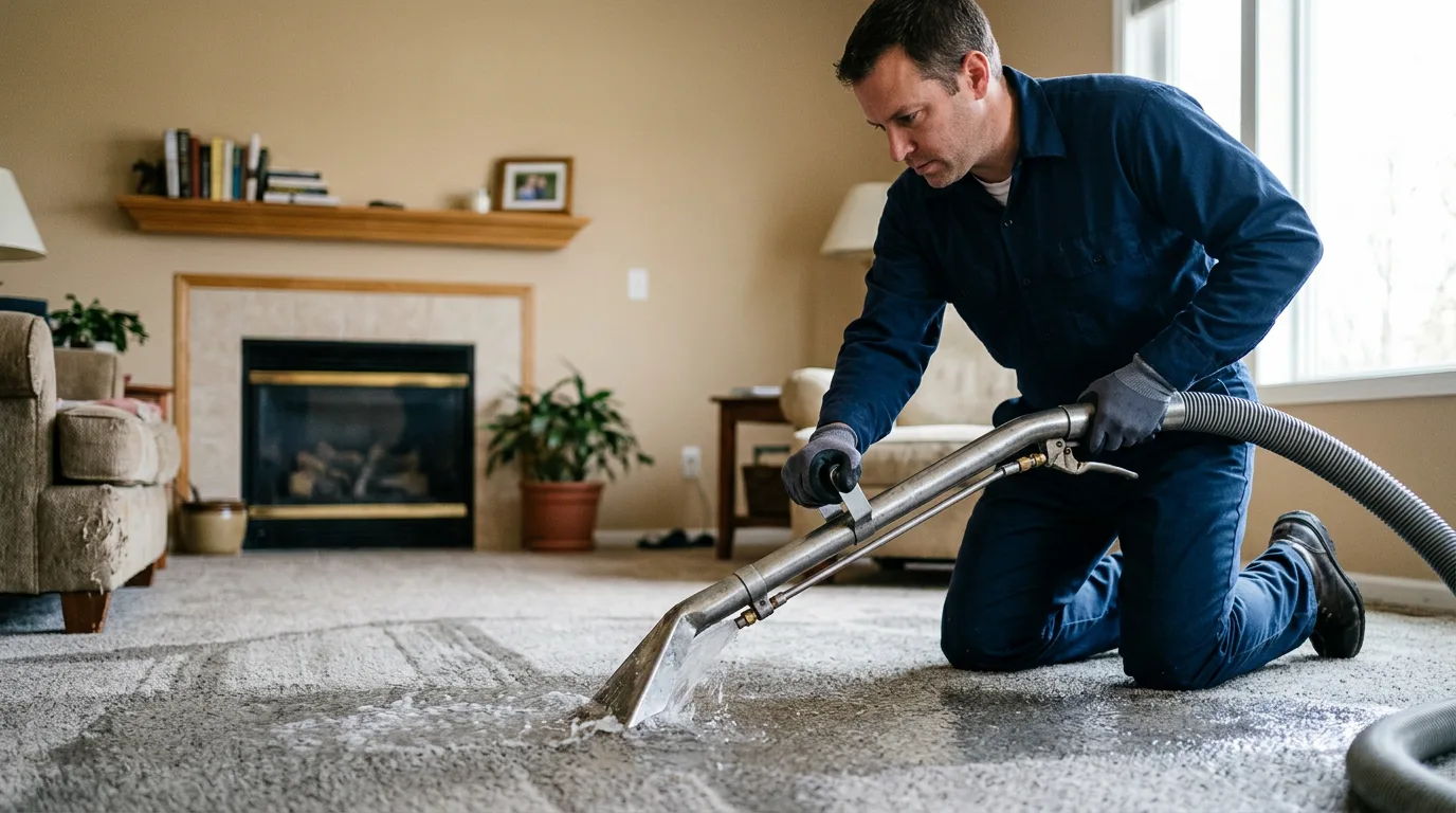 Water damage restoration technician working near Bowen, IL